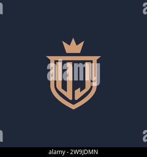 UJ monogram initial logo with shield and crown style design ideas Stock Vector