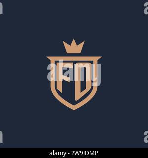 FO monogram initial logo with shield and crown style design ideas Stock Vector