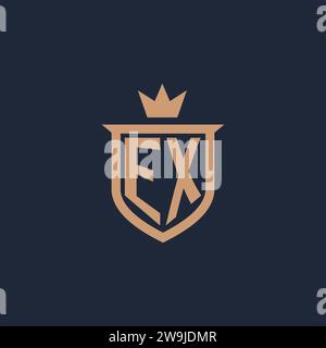 EX monogram initial logo with shield and crown style design ideas Stock Vector