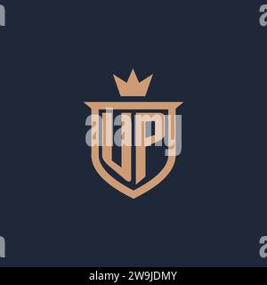 UP monogram initial logo with shield and crown style design ideas Stock Vector