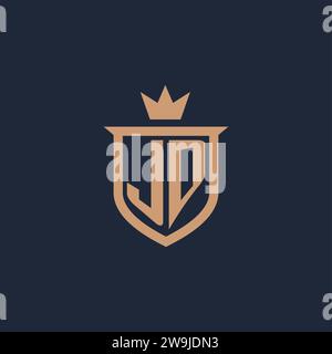 JD monogram initial logo with shield and crown style design ideas Stock Vector