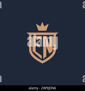 EN monogram initial logo with shield and crown style design ideas Stock Vector
