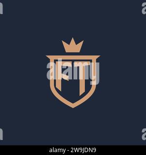FT monogram initial logo with shield and crown style design ideas Stock Vector