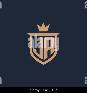 JA monogram initial logo with shield and crown style design ideas Stock Vector