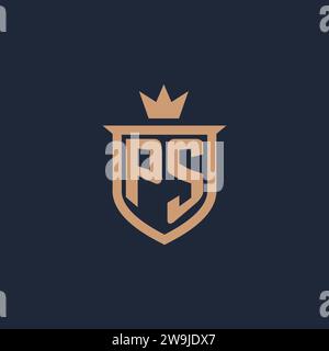 PS monogram initial logo with shield and crown style design ideas Stock Vector