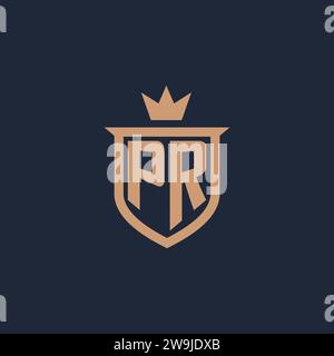 PR monogram initial logo with shield and crown style design ideas Stock Vector