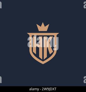 HK monogram initial logo with shield and crown style design ideas Stock Vector