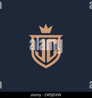 JC monogram initial logo with shield and crown style design ideas Stock Vector