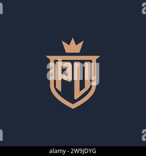 PU monogram initial logo with shield and crown style design ideas Stock Vector