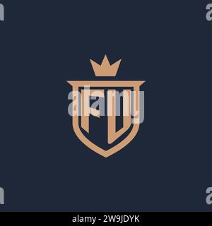 FU monogram initial logo with shield and crown style design ideas Stock Vector