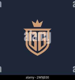 GG monogram initial logo with shield and crown style design ideas Stock Vector