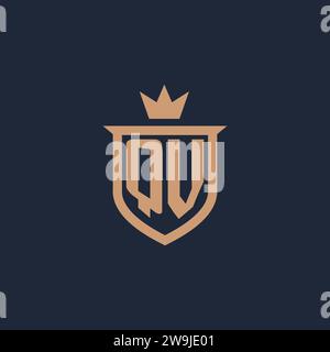 QV monogram initial logo with shield and crown style design ideas Stock Vector