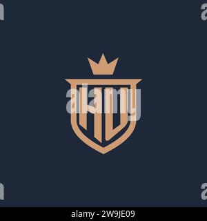 HU monogram initial logo with shield and crown style design ideas Stock Vector