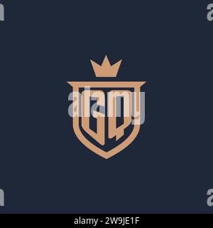 GQ monogram initial logo with shield and crown style design ideas Stock Vector
