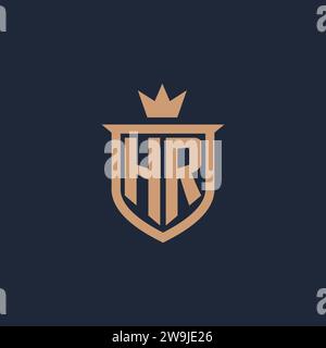 HR monogram initial logo with shield and crown style design ideas Stock Vector