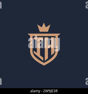 IH monogram initial logo with shield and crown style design ideas Stock Vector