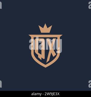 QX monogram initial logo with shield and crown style design ideas Stock Vector