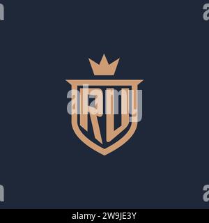 RU monogram initial logo with shield and crown style design ideas Stock Vector