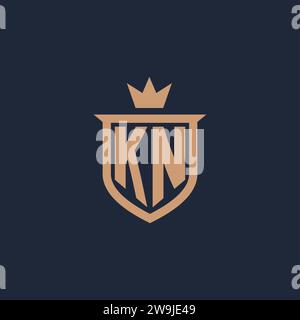 KN monogram initial logo with shield and crown style design ideas Stock Vector
