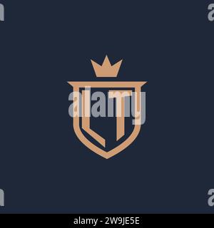 LT monogram initial logo with shield and crown style design ideas Stock Vector