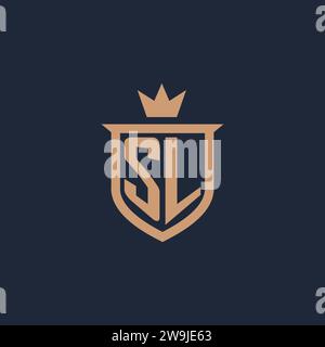 SL monogram initial logo with shield and crown style design ideas Stock Vector