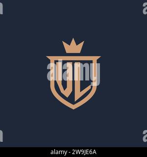 VL monogram initial logo with shield and crown style design ideas Stock Vector