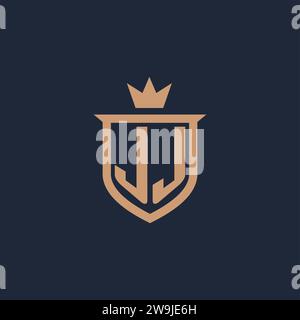 JJ monogram initial logo with shield and crown style design ideas Stock Vector