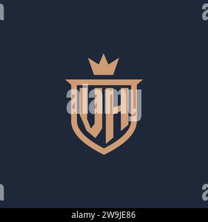 VH monogram initial logo with shield and crown style design ideas Stock Vector