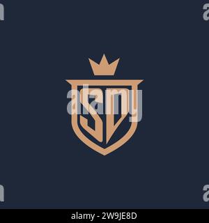 SD monogram initial logo with shield and crown style design ideas Stock Vector