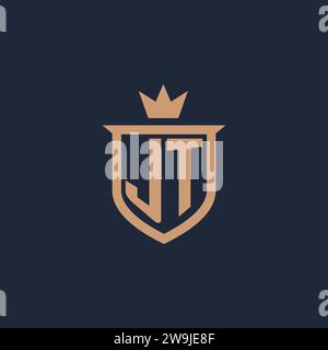 JT monogram initial logo with shield and crown style design ideas Stock Vector