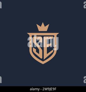 SE monogram initial logo with shield and crown style design ideas Stock Vector