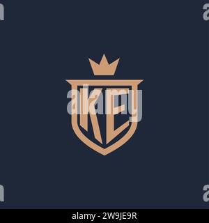 KE monogram initial logo with shield and crown style design ideas Stock Vector