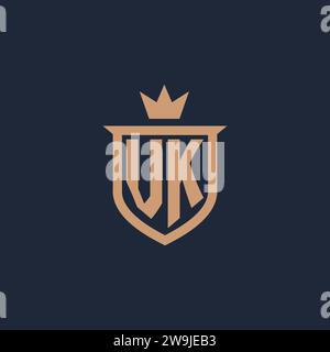 VK monogram initial logo with shield and crown style design ideas Stock Vector