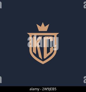 KC monogram initial logo with shield and crown style design ideas Stock Vector