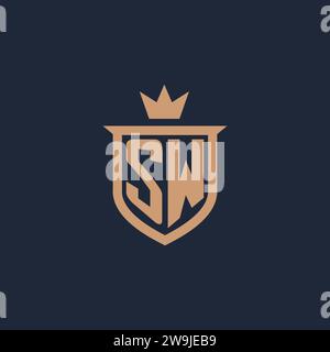 SW monogram initial logo with shield and crown style design ideas Stock Vector