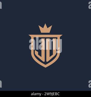 JU monogram initial logo with shield and crown style design ideas Stock Vector