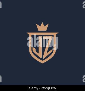 JZ monogram initial logo with shield and crown style design ideas Stock Vector