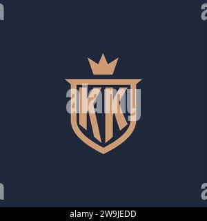 KK monogram initial logo with shield and crown style design ideas Stock Vector