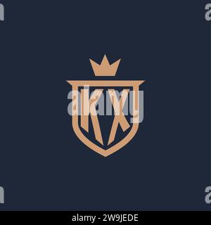 KX monogram initial logo with shield and crown style design ideas Stock Vector