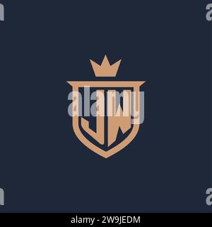 JW monogram initial logo with shield and crown style design ideas Stock Vector