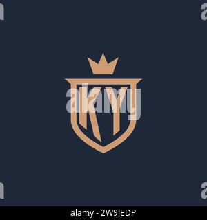 KY monogram initial logo with shield and crown style design ideas Stock Vector