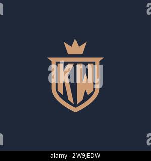KW monogram initial logo with shield and crown style design ideas Stock Vector