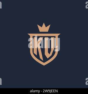 KV monogram initial logo with shield and crown style design ideas Stock Vector
