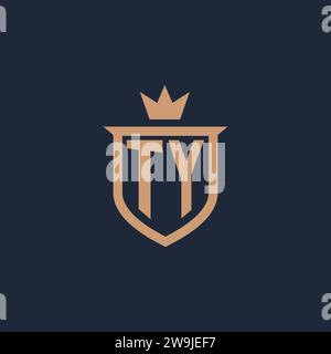 TY monogram initial logo with shield and crown style design ideas Stock Vector