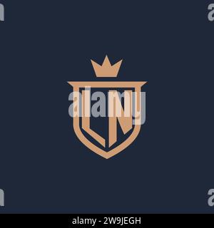 LN monogram initial logo with shield and crown style design ideas Stock Vector
