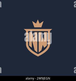 NW monogram initial logo with shield and crown style design ideas Stock Vector