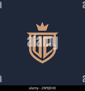 UE monogram initial logo with shield and crown style design ideas Stock Vector