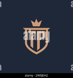 TP monogram initial logo with shield and crown style design ideas Stock Vector