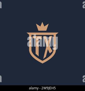 TX monogram initial logo with shield and crown style design ideas Stock Vector