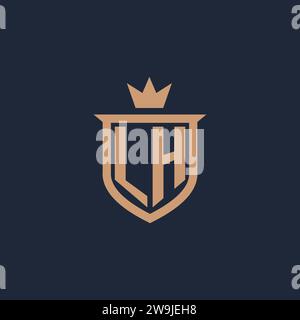 LH monogram initial logo with shield and crown style design ideas Stock Vector